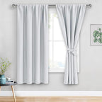 JIUZHEN Curtains for Bedroom - Thermal Insulated Window Treatment Drapes, Room Darkening Rod Pocket Curtains for Living Room, Set of 2 Panels with Tiebacks, 38 x 63 Inch Length, Greyish White