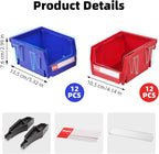 Stackable Storage Bins 24 Pack (5x4x3 Inch), Plastic Stackable Storage Organizer Bins Wall Mounted Hanging Small Parts Bin for Garage, Workbench & Office (Blue & Red)