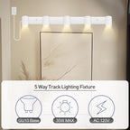 Plug in Track Lighting, LED Track Light Kit, White 5-Light Large Track Lights for Kitchen, 15 FT Cord,5 Way Ceiling Spotlight, Rotatable Wall Mount Light Head for Bedroom Hallway Living Room