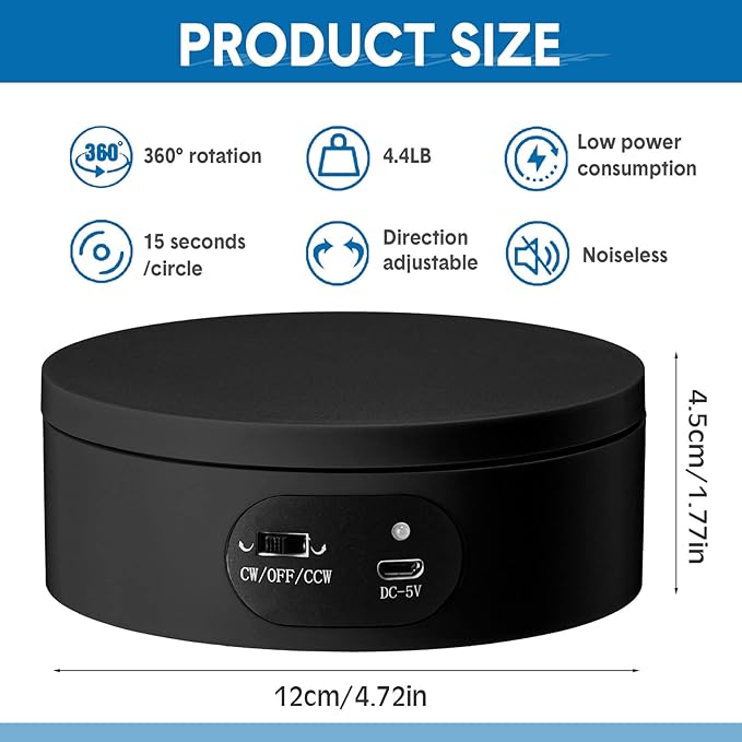 Hoteam Turner Cup Rotating Display Stand for Epoxy Glitter Tumbler Display Turner 360 Degree Tumbler Spinner Automatic Spinning Rotating Platform Mute Photography Turntable(Black,6 Pcs)