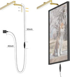 4W Plug in Picture Light for Paintings with Remote Control, 12" LED Art Display Lighting for Gallery, Dartboard, Artwork, Gold Wall Mounted Picture Frame Light