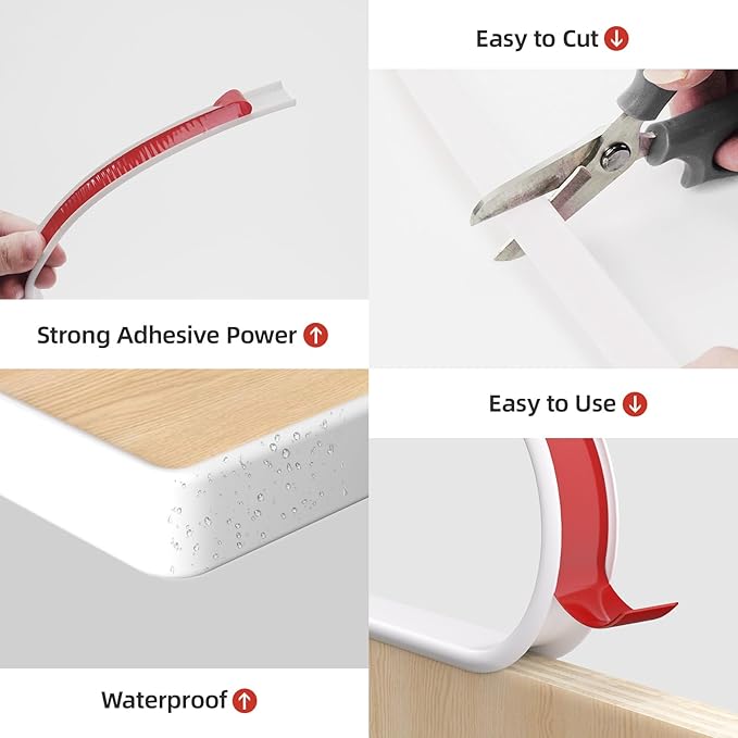 U-Shape Edge Banding, 0.6 inch x 20ft Edge TPE Self Adhesive Veneer Edging Trim Flexible Edge Protector, Strip for Countertop Cabinets Table Restoration Shelves, White