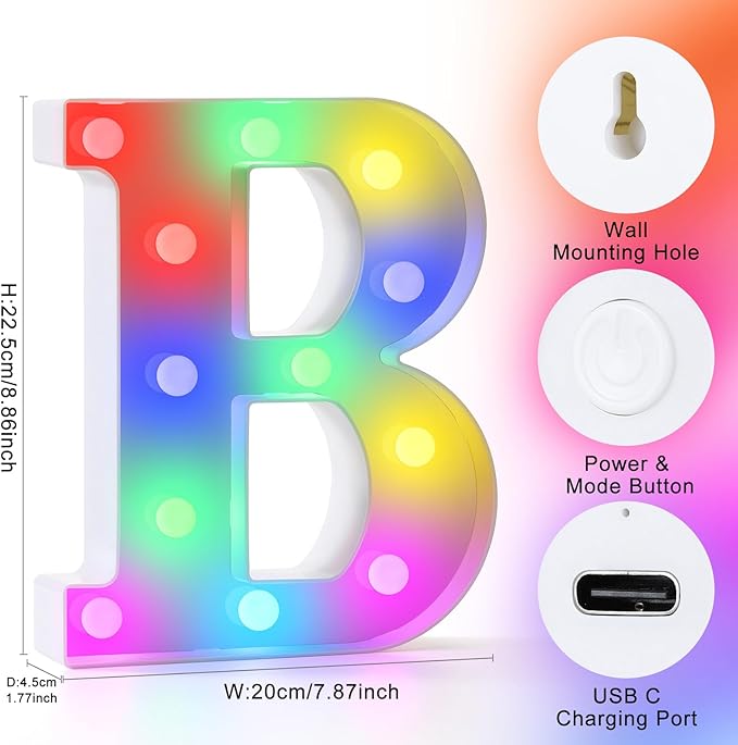 mooncow Rechargeable Light Up Letters,Colorful Marquee Letters with Remote,Gift Wrap Gifts,Bedroom Home Bar Party Decor (B)