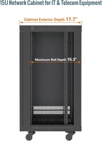 Tecmojo 15U Wall Mount Rack,15U Rack 17.7 Inch Depth,Hold Up to 176 Lbs,Enclosed Wall Mount Rack Kit for 19 Inch Network,Server and AV Gear,Mesh Door(Elite Collection)