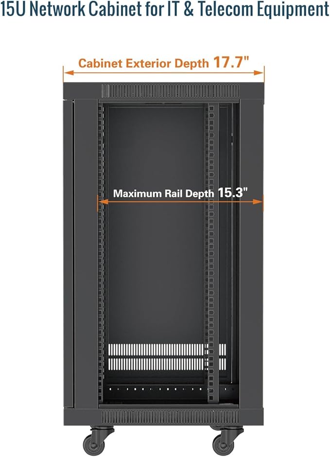 Tecmojo 15U Wall Mount Rack,15U Rack 17.7 Inch Depth,Hold Up to 176 Lbs,Enclosed Wall Mount Rack Kit for 19 Inch Network,Server and AV Gear,Mesh Door(Elite Collection)