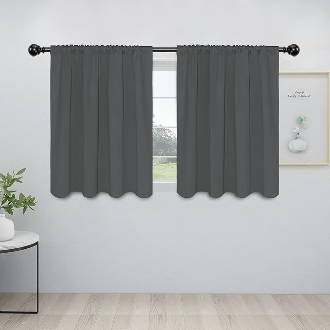 Easy-Going Rod Pocket Blackout Curtains for Bedroom, Room Darkening Window Curtains for Living Room, Thermal Insulated Noise Reduction Solid Window Drapes, 2 Panels(42x36 in, Gray)