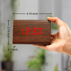 GEARONIC Digital Alarm Clock Wooden Alarm Clock Wood Modern Triangle Alarm Digital Desk Clock, Displays Time Date Temperature Calendar Wood Made Electric Clocks for Bedroom, Bedside - Brown