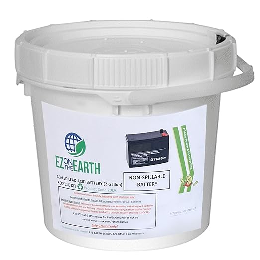 Lead Acid Battery Recycling Kit - 2.0 Gallon Battery Recycling Pail - Pre-Paid, Mail-Back Recycle Kit for Lead Acid Batteries