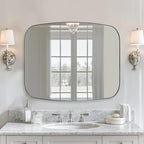 ANDY STAR 30x36 Chrome Bathroom Mirror, Oblong Silver Mirror with Stainless Steel Metal Frame, Oval Vanity Mirror for Over Sink, Modern Anti Rust Wall Mounted