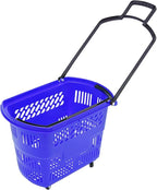 6PCS Shopping Carts with Wheels, 35L Portable Shopping Baskets Set with Handles Grocery Basket for Retail Store, Supermarket, Grocery |19" x 13.7" x 14" (Blue)