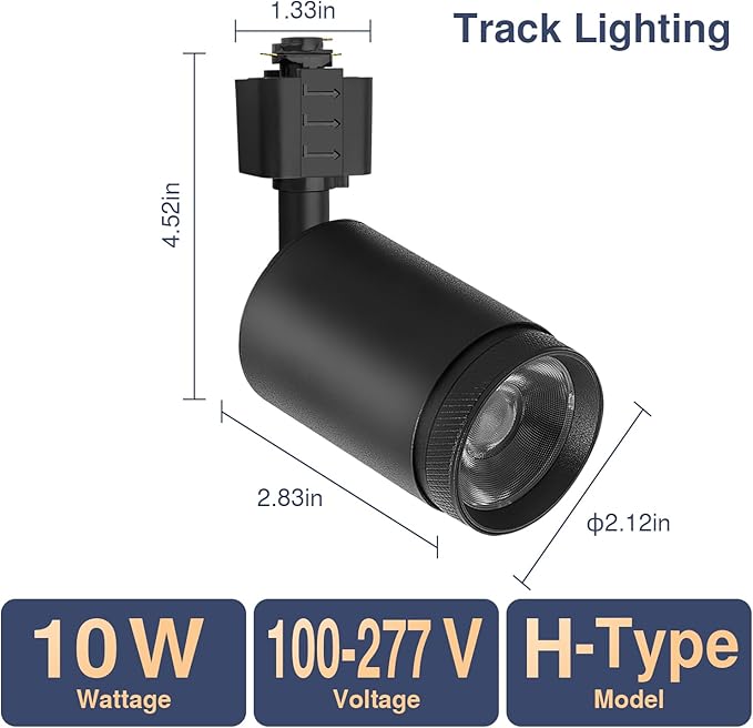 10W LED Black Track Lighting Heads, H Type Track Lighting Rail Ceiling Spotlight for Accent Task Wall Art Exhibition Lighting, and Wall Art Display Illumination 3000K-5700K, CRI90+ (6-Pack