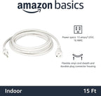 Amazon Basics Extension Cord, 15 Ft, 3 Prong Outlet Extender, Indoor Extension Cord, 13 Amps, 125V, White