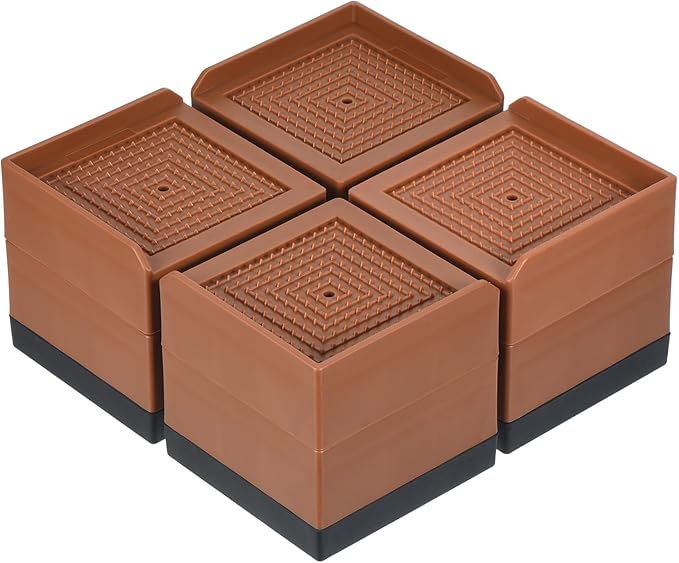 uxcell Furniture Risers 3 Inch, 4Pcs Square Bed Risers Adjustable Couch Lifter Block for Extender for Bed Desk Sofa Table Lift Support Up to 1300Lbs, Brown