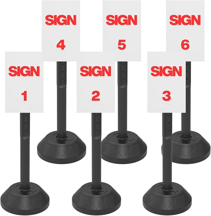 6 Pack Portable Sign Pole, 41" Tall Sign Holder Stand with Water-Fillable Base, Easy Sign Replacement, Indoor Outdoor Display Stand (Signs Not Included)