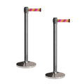 CCW Set of 2 Retractable Belt Barriers Stanchion, Polished Stainless Steel Post, RBB-100 (11 Foot Belt, Magenta and Yellow Diagonal Belt)