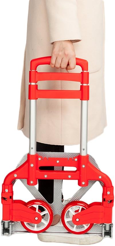 FCH Folding Hand Truck, Aluminum Portable Folding Hand Cart,165lbs Capacity Hand Cart and Dolly Ideal for Home, Auto, Office,Travel Use, Red
