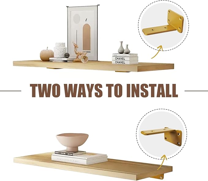 6 PCS Gold Steel Heavy Duty Brackets Without Lip, 6 Inch Supports DIY for Shelves Bracket with 5mm Thick, Industrial Modern Floating Shelf Support for Wall Mount Shelves