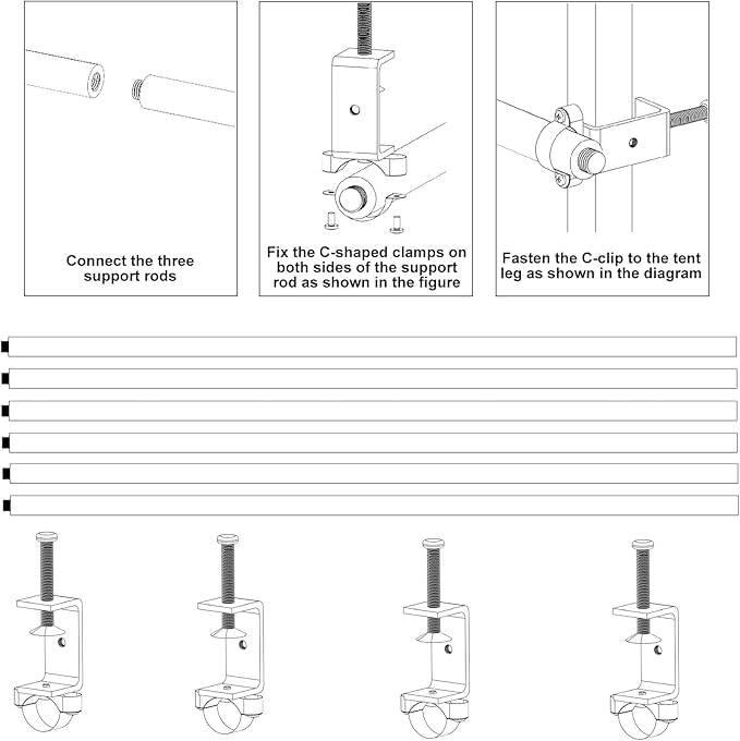 10ft Universal 3-Segment Canopy Tent Rail Bars for Pop-Up Canopy, Tent Half Wall Hardware Only, Cross Bars with Frame Connectors, Canopy Accessories, Set of 2