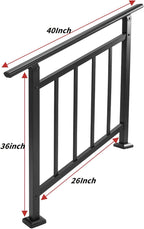 Metty Metal Handrails for Outdoor Steps Suitable for 1 to 3 Steps- Wrought Iron Stair Railing- Step Steady with 3 Feet Handrailing- Safe Indoor Home Banisters (Black)