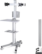 Yescom Mobile PC Stand Workstation with 2 Poles Dual Monitor Mount for 32" Screen Sliver