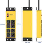 CCCEI Yellow Heavy Duty Power Strip Surge Protector 20 AMP, 8 Outlets 12 Gauge Industrial Shop Garage Metal Multiple Outlets, 6 FT Extension Cord 5-15P Adapter High Amp 6-20R T-Slot 20a for Appliance