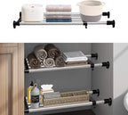 BAOYOUNI Adjustable Closet Shelf Expandable Shelves Tension Rod Hanger Space Saving Storage Rack Organizer Divider for Wardrobe, Cupboard, Kitchen, Bathroom Use, Black, 2 Pack