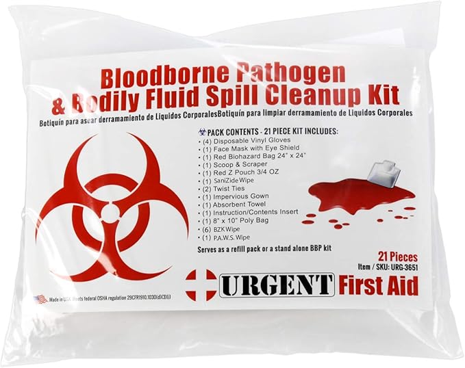 22 Piece Bodily Fluid Clean Up Pack/Bloodborne Pathogen Spill Kit - be OSHA Compliant and Protect from Dangerous Exposure to Blood and Other potentially infectious Materials
