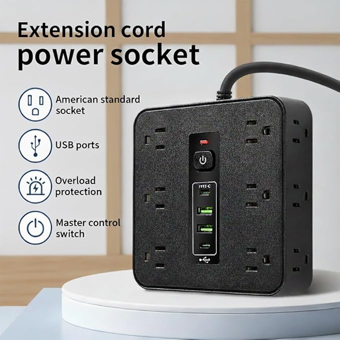 16-in-1 Power Strip with Switch & Surge Protection, Travel Extension Cord with USB Ports, Outlet Electrical Extender, 6.5FT Extension Cord On/Off Switch, 16 Outlet USB-C Power Strip(White)