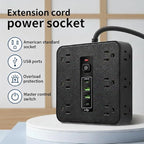 16-in-1 Power Strip with Switch & Surge Protection, Travel Extension Cord with USB Ports, Outlet Electrical Extender, 6.5FT Extension Cord On/Off Switch, 16 Outlet USB-C Power Strip(Black)