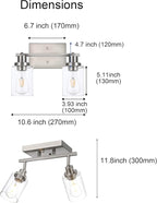2 Light Track Lighting Kit Brushed Nickel Kitchen Track Lighting Fixtures Ceiling Mount Bathroom Vanity Wall Scones Light Fixture with Clear Glass, Rotatable Spotlight for Kitchen Shop Hallway