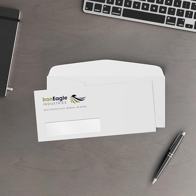 GotPrint Custom Envelopes with Logo | #10 Standard with Window Envelope for Mailers| Upload Business Design, Add Text or Logo | Full Color Print Personalized 4.125x9.5, 50Qty