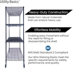 NSF Commercial 4-Tier Wire Shelving with Wheels, 60"x24"x72" Heavy Duty Metal Shelves 3200 lbs Max Capacity, Black Storage Rack for Garage Kitchen Pantry Warehouse