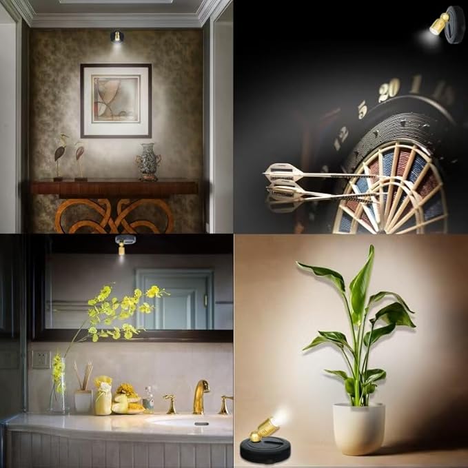 Picture Light Battery Operated, 3 Color Temperatures Picture Light with Remote, Indoor LED Spot Lights for Plants for Wall Frame Dartboard Art Painting Display Accent-Black Gold