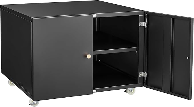 Metal Printer Stand with Storage, Heavy Duty 3D Printer Cabinet on Wheels for Home Office, Table for Printers with Adjustable Shelf Under Desk File Storage Black 17.7''H