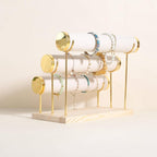 GemeShou Velvet Bangle storage oragenizer for selling, Beige bracelet storage rack for boutique store, Velvet wrap watch holder with wooden base for women girls【Bracelet holder-three tiers】