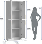 71" Tall Pantry Cabinet with 4 Doors, Kitchen Pantry Storage Cabinet, Freestanding Larder Cupboard, Kitchen Hutch with Gold Handles for Dining Room, Bathroom, White