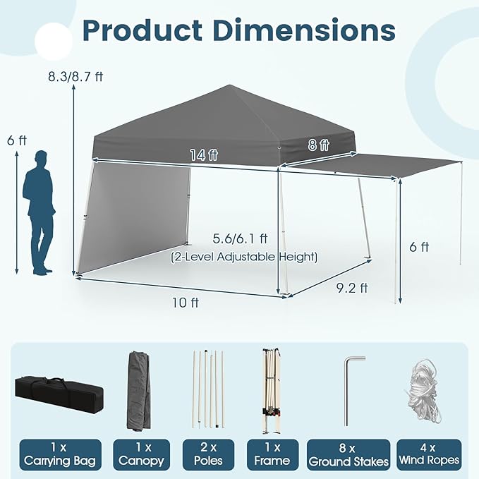Tangkula 10x9.2 Ft Pop up Canopy with Sidewalls, UPF50+ Outdoor Tent with 8 Stakes, 4 Wind Ropes, Carry Bag, Portable Canopy Tent with Awnings for Camping, Patio, Market
