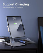 Maxonar Tablet Stand for Desk, 360° Adjustable Aluminum Alloy Swivel iPad Charging Tablet, iPad Pro Air Mini Tablet Holder for Bed Store POS Showcase Kitchen Office Drawing Desktop (6-13''), Silver