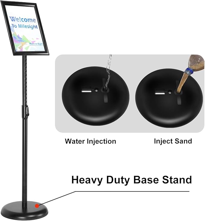 Adjustable Heavy Duty Poster Sign Holder Stand Floor Sign Stand Aluminum Snap Open Frame for 8.5 x 11 inches both Vertical and Horizontal view Displayed Used for Living and Business(Black-2pack)