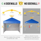 CROWN SHADES 10X10 Comercial Instant Canopy Pop Up Tent with Center Lock, 300D Fabric, 4 Sidewalls, Sto'N Go Bag, Blue