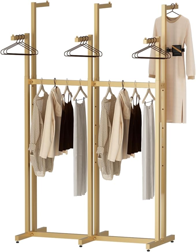 Gold Clothing Racks, Metal Clothes Rack with 6 Straight Arms, Freestanding Garment Rack for Hanging Clothes Heavy Duty, 46" to 63" Adjustable Height Retail Clothing Rack for Boutiques Display