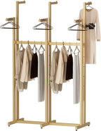 Gold Clothing Racks, Metal Clothes Rack with 6 Straight Arms, Freestanding Garment Rack for Hanging Clothes Heavy Duty, 46" to 63" Adjustable Height Retail Clothing Rack for Boutiques Display