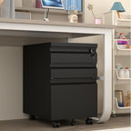 3 Drawer File Cabinet with Lock, Mobile Metal Filing Cabinet on Wheels, Under Desk Small Filing Cabinet for Home Office Storage, Letter/Legal/A4 Drawer Organizer with Anti-Tip Wheels (Black)
