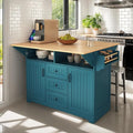 Kitchen Island with 2 Drop Leaf, Home Cart Island on Wheels Foldable Dining Table with Power Outlets,3 Drawers,Storage Cabinet, Tower Rack(Green)