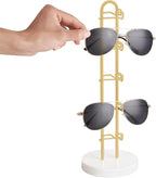Mkono Sunglasses Organizer Glasses Holder Stand Sunglass Storage Eyeglasses Rack Metal Frame with Wood Base for 5 Pairs of Eyewear Display for Table Desk Countertop Dresser Bedroom, Set of 2, Gold