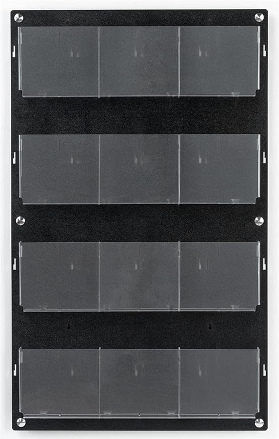 Displays2go Wall Pamphlet Display, Acrylic, 12/24 Adjustable Slots, Aluminum Standoffs - Black (2RP12BLK)
