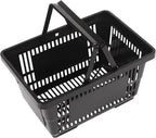 LOYALHEARTDY 12PCS Shopping Baskets with Handles, 21L Plastic Grocery Basket for Retail Store, Supermarket, Grocery Shopping |17" x 12" x 9" Portable Shop Basket (Black)