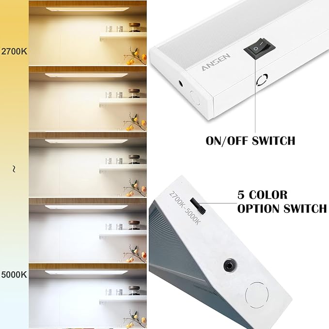 Ansen 36inch 22w 1426lm Hardwired Under Cabinet Lights, 5CCT 2700K-5000K, CRI 92+, R9 90+, UGR Lower Than 16, LED Dimmable Under Counter Lighting for Kitchen