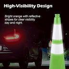 8 Pack 28 Inch Green PVC Traffic Cones Black Base Stable Flexible, Road Safety Construction Zone Crowd Control Safety Cones Outdoor Use (8, Green, 28 Inch)