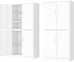 71” Metal Storage Lockable Heavy Duty File Cabinet Garage Tool Cabinets with Doors and Shelves-Tall White Steel Cabinet for Garage for Office, Gym, School